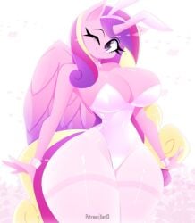 2026 2d alicorn anthro big_breasts bunnysuit enormous_thighs equine fake_animal_ears hasbro huge_thighs leotard long_hair my_little_pony mythological_creature no_ai one_eye_closed one_eye_open pink_body princess princess_cadance_(mlp) strapless thighs three-tone_hair white_bottomwear white_leotard white_pants wide_hips wings xan-gelx_(xan)