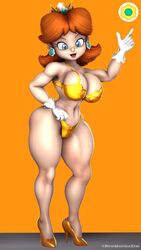 1girls 3d 3d_(artwork) ass big_ass big_breasts blue_eyes bra breasts brown_hair curvaceous curves curvy curvy_body curvy_female curvy_figure curvy_hips female female_only full_body heels high_heels hips huge_ass lips mario_(series) newmarinasfm nintendo orange_background panties pink_lips princess_daisy simple_background solo standing thick_legs thick_thighs thighs underwear underwear_only