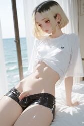 10s 1femboy ai_generated animated animated_image arm_support black_hair blonde_hair blush bob_cut brown_eyes bulge bulge_through_clothing cum_on_body cum_on_self ejaculation femboy feminine_male flat_chest hannai longer_than_10_seconds male masturbating masturbation moaning otoko_no_ko penis sheer_clothing shorts sitting sitting_on_bed small_penis solo solo_femboy sound tagme testicle_bulge testicles thick_thighs trap two-tone_hair video