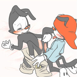 animaniacs anus black_fur blush clothed clothing duo fur gloves hat incest male male_only mammal partially_clothed penis reclining sibling simple_background spread_legs spreading tongue wakko_warner warner_brothers yakko_warner yaoi zehn