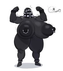 big_areola big_breasts big_nipples black_body bracelets chain_chomp gigi_(thecoatl034) junfreaky mario_(series) massive_breasts muscles muscular_female nipple_piercing piercing pussy pussy_peek sharp_teeth spiked_bracelet spiked_collar strong_female super_mario_bros. thick_thighs