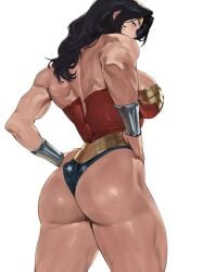 1girls ass back_view black_hair breasts busty cleavage dc dc_comics enargeia female female_focus female_only light-skinned_female light_skin looking_at_viewer looking_over_shoulder muscular muscular_female solo solo_female superheroine thick_ass thick_thighs thighs white_background wide_hips wonder_woman wonder_woman_(series)