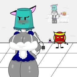 akatieowo battle_for_fucking big_breasts blue_dress cat_ears choker electrical_plug_tail lampy_(battle_for_fucking) maid maid_uniform object_shows redraw tobbuck_(battle_for_fucking)