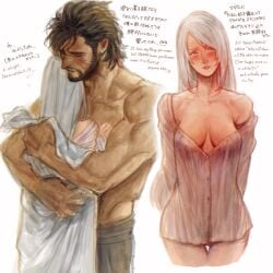 1boy1girl 1girl 1girl1boy 1girls 2d 2d_(artwork) artist_request bare_breasts boobs boobs_out cleavage clive_rosfield female final_fantasy final_fantasy_xvi jill_warrick silver_hair square_enix