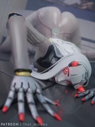 3d 3d_(artwork) android ass ass_up big_ass horns overwatch red_nails robot robot_girl robot_humanoid shion_(overwatch) tagme white_hair