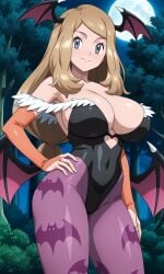 ai_generated bat_wings big_sister bridal_gauntlets brown_hair cosplay covered_navel darkstalkers forest honey_hair large_breasts leotard long_hair mature_female moon morrigan_aensland morrigan_aensland_(cosplay) naughty_face night onee-chan pantyhose pixai pokemon pokemon_xy seductive seductive_smile serena_(pokemon) serena_(pokemon_games) silf smile tagme wings woods
