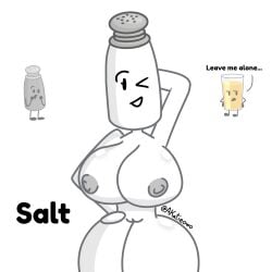 akatieowo big_breasts breasts female female_focus hourglass_figure ii inanimate_insanity nipples object_shows oj_(ii) pepper_(ii) pussy salt_(ii) thick_thighs white_body
