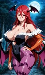 ai_generated bat_wings breasts bridal_gauntlets capcom cordelia_(fire_emblem) cosplay covered_navel darkstalkers female fire_emblem fire_emblem_awakening fire_emblem_heroes forest gloves huge_breasts long_hair mature_female milf moon morrigan_aensland morrigan_aensland_(cosplay) nature naughty_face night nintendo pantyhose pixai red_eyes red_hair seductive_smile skin_tight smile solo tagme thick_thighs tight_clothes vampire_(game) very_long_hair wings woods