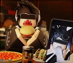 1girls 3d blowjob burger eating_food iris_(rusmynth) phone playboy_bunny roblox ruined_reputation rusmynth tagme