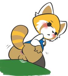 1girls 2d aggressive_retsuko aggretsuko alpha_channel anthro anus ass blush bottomless female female_only frown fur furry furry_only legwear looking_back mammal office_lady partially_clothed pussy pussy_juice rear_view red_panda retsuko sanrio solo solo_female straight_hair tail topwear vono