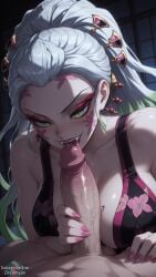 1girls ai_generated big_breasts blowjob breasts curvy curvy_body curvy_female daki_(kimetsu_no_yaiba) demon demon_slayer dreamyan_ai fangs fellatio green_eyes green_hair hi_res high_quality high_resolution highres huge_breasts kimetsu_no_yaiba large_breasts licking licking_penis long_hair makeup male_pov oni open_mouth oral oral_sex pov revealing_clothes seductive seductive_eyes seductive_look seductive_mouth seductive_pose seductive_smile slit_pupils smile smiling thick_ass thick_thighs thighhighs thighs tongue tongue_out uncensored very_long_hair white_hair