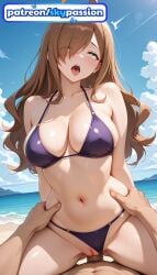 1boy 1girls 2026 ai_assisted ai_generated anime beach bikini blue_sky boobs breasts bust clothing_aside cloud cowgirl_pose cowgirl_position female_genitalia genitals girl_on_top hair_over_one_eye hetero hi_res high_quality high_resolution highres kono_subarashii_sekai_ni_shukufuku_wo! konosuba long_hair love_making navel open_mouth outdoors patreon patreon_username penetration pussy sand sex sexual_intercourse shore sky skypassion stable_diffusion straddling swimsuit tits uncensored_pussy uncensored_vagina water watermark wiz_(konosuba) woman_on_top