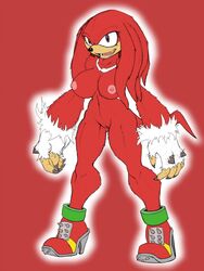 2016 anthro areolae black_nose breasts claws colored echidna female female_only footwear full_body high_heels highres huge_breasts knuckles_the_echidna mammal monotreme naked_footwear navel nipples nude pussy red_fur rule_63 slashysmiley solo sonic_(series) soulteam spiked_heels spikes were wereechidna white_fur