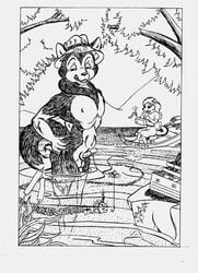 1990s 1996 1boy 1girls 20th_century anthro balls bucky_boy canine duo female fishing furry_only hat husky lifting_with_penis male mammal no_humans nude penis solo_focus straight