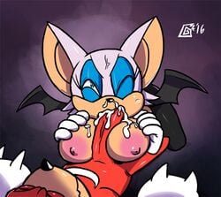 anthro bat bedroom_eyes big_breasts breast_grab breast_squish breasts closed_eyes cum cum_in_mouth cum_inside cum_leaking cum_on_breasts cum_out_nose dizzy_demon duo echidna erect_nipples erection fellatio female green_eyes half-closed_eyes hand_on_breast huge_breasts knuckles_the_echidna male mammal membranous_winfs membranous_wings monotreme nipples nude one_eye_closed oral paizuri penis rouge_the_bat seductive sex sonic_(series) straight wings