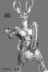 1990s 1999 1boy 20th_century abs anthro antlers balls cervine deer doug_winger furry horn hyper hyper_balls hyper_penis male male_focus male_only mammal muscular muscular_male nude penis solo solo_focus what