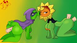 2girls anal anthro anthrofied ass ass_grab bedroom_eyes belly bent_over big_ass big_breasts big_butt breasts butt butt_grab cape clothed clothes clothing duo eyelashes eyewear female flora_fauna flower freckles goggles green_body green_shadow_(pvz) green_skin half-closed_eyes hand_on_ass hand_on_butt hanging_breasts hips hood human_on_plantie humanoid large_ass large_breasts large_butt looking_at_viewer male mask naked nipples nude nude_female nudity orange_nipples peashooter_(pvz) penetration penis plant plantie plants_vs_zombies:_heroes purple_nipples seductive seductive_eyes seductive_look seductive_smile sex signature simple_background smile smiling smiling_at_viewer solar_flare_(pvz) straight sunflower thick thick_ass thick_thighs thighs thompson-vonjung tongue tongue_out video_games voluptuous watermark wide_hips