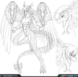 2016 anthro anthro_only breasts dragon feathered_wings feathers female hair horn humanoid konami long_hair nipples nude open_mouth pussy royalty saffira_queen_of_dragons scalie simple_background solo urielmanx7 wings yu-gi-oh!