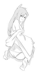 ass bra breasts female kasugano_tsubaki long_hair mirai_nikki monochrome plump ribbon shrine_maiden tagme