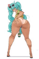 1girl 1girls aqua_eyes aqua_hair armband ass ass_focus big_ass big_breasts big_thighs bikini blue_eyes blue_hair bracelet brazil brazilian brazilian_female brazilian_miku breasts butt can clothing cyan_eyes cyan_hair dark-skinned_female dark_skin earrings eyewear eyewear_on_head female female_only flower footwear from_behind grin hair_flower hair_ornament hatsune_miku huge_ass huge_thighs jewelry large_ass large_breasts latin_american_hatsune_miku_(meme) long_hair looking_at_viewer looking_back nail_polish partially_visible_vulva rakeemspoon shirt shoes smile solo sunglasses swimsuit tagme tan tan_body tanlines thick_hips thick_thighs thighs thong tied_hair twintails very_long_hair vocaloid yellow_shirt