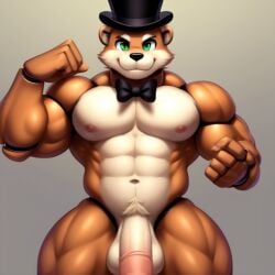 ai_generated animatronic balls bow_tie bowtie frosting.ai gay male_only muscular_male penis popgoes popgoes_(character) sugar1989 top_hat tophat