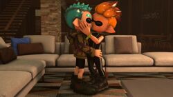 closed_eyes cyanide(oc) danger(oc) gay inkling inkling_boy kissing male_only sfm splatoon splatoon_3