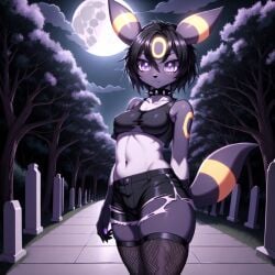 ai_generated anthro eeveelution fishnets furfantastic graveyard pokemon pokemon_(species) umbreon