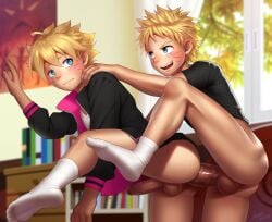 2boys anal anal_insertion anal_penetration anal_sex ankle_socks ass balls barefoot blonde_hair blue_eyes blush boruto:_naruto_next_generations bottomless boy bulge erect_penis erection family father_and_son feet homri incest leg_lift male male_only multiple_boys naruto naughty_face penetration penis precum precum_on_penis sex socks testicles toes underwear uzumaki_boruto uzumaki_naruto wet yaoi young