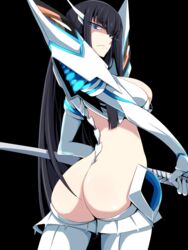 1girls armor ass bakuzan bikini_armor black_hair breasts dat_ass female from_behind frown glowing glowing_eyes hourglass_figure huge_ass junketsu katana kichi8 kichihachi kill_la_kill kiryuuin_satsuki large_breasts living_clothes long_hair looking_at_viewer looking_back revealing_clothes solo sword weapon