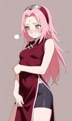 ai_generated blush clothed naruto naruto_(classic) naruto_(series) naruto_shippuden pink_hair sakura_haruno shy