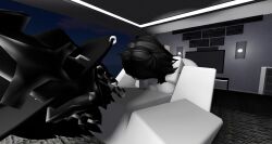 1boy 1girls 3d artist_request ass bedroom blowjob blush breasts dark_hair female male nude penis roblox roblox_studio robloxian source_request tagme