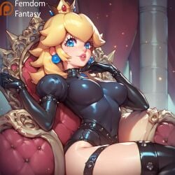 1girls ai_generated big breasts dominant domination explicit female femdom femdomfantasyai nintendo nude obey ordering princess_peach room rules super_mario_bros. throne worship