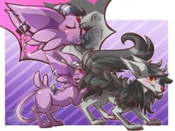 black_fur blush canine eeveelution espeon female feral feral_on_feral fur mammal mightyena nintendo pokemon purple_fur pussy video_games whimsydreams