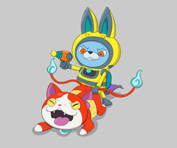 anal anal_sex feline gun hand_on_ass jibanyan lagomorph male male_only mammal penetration rabbit ranged_weapon sex usapyon wattacat weapon yaoi yo-kai_watch