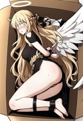 ai_generated angel angel_wings blonde_female blonde_hair blush bondage bound bound_legs bound_wrists green_eyes halo omniscient_reader omniscient_reader's_viewpoint omniscient_reader_(webtoon) tied_hands tied_legs tied_up uriel_'demon-like_judge_of_fire'_(omniscient_reader's_viewpoint) webtoon wet_pussy