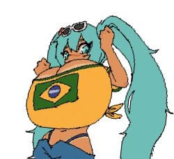 1girls animated ass big_ass big_breasts big_thighs bouncing_breasts brazil brazilian brazilian_female brazilian_miku breasts butt cyan_eyes cyan_hair female female_only gif gigantic_breasts gurumo hatsune_miku huge_breasts latin_american_hatsune_miku_(meme) long_hair looking_at_viewer massive_breasts shirt shorts solo tagme tan tan_body thick_hips thick_thighs thighs twintails vocaloid yellow_shirt