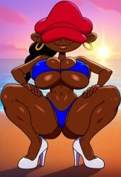 ai_generated bikini cartoon_network codename:_kids_next_door dark_skinned_female female hat high_heels huge_breasts jman23cd nipples numbuh_5 white_heels