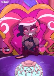 black_dress date female female_focus h1draw hazbin_hotel imminent_sex looking_at_viewer red_gloves smiling_at_viewer solo solo_female solo_focus velvette_(hazbin_hotel)