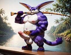 1boy abs ai_generated anthro balls bara big_balls big_muscles big_nipples big_pecs big_penis big_the_cat booster_rex chest_hair daddy dilf erect_nipples erection fat fat_man feline fishing fishing_rod gay hair huge_balls huge_cock huge_muscles huge_nipples huge_pecs long_ears male male_only multicolored_fur musclegut muscular muscular_anthro muscular_male navel nipples nude pecs penis purple_fur sega solo sonic_(series) sonic_the_hedgehog_(series) water white_fur