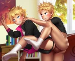 2boys anal anal_insertion anal_penetration anal_sex ankle_socks ass balls barefoot blonde_hair blue_eyes blush boruto:_naruto_next_generations bottomless boy bulge erect_penis erection family father_and_son feet homri incest leg_lift male male_only multiple_boys naruto naughty_face penetration penis sex socks testicles toes underwear uzumaki_boruto uzumaki_naruto yaoi young