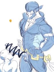 archie_(pokemon) balls bara beard big_penis bodysuit boner censored_penis erection facial_hair fumimimimidory gay headkerchief male male_only muscles muscular nintendo penis penis_out pokemon team_aqua