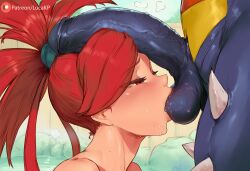 1boy 1girls ai_generated anthro anthro_on_human balls blush cock_worship drooling female female_focus flannery_(pokemon) garchomp human_on_anthro large_penis lucakp male naked onsen patreon patreon_link patreon_logo patreon_reward patreon_url patreon_username penis penis_on_face penis_on_head pokémon_(species) pokemon pokemon_(species) pokephilia spikes sucking_balls sucking_testicles tagme testicles worshiping