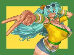 1girls 3d 3d_(artwork) areola ass big_areola big_ass big_breasts big_nipples big_thighs brazil brazilian brazilian_female brazilian_miku breasts cyan_eyes cyan_hair female female_only gigantic_breasts hatsune_miku huge_areola huge_ass huge_breasts huge_nipples huge_thighs idohori_people latin_american_hatsune_miku_(meme) long_hair looking_at_viewer nipples peace_sign shirt shorts solo tagme tan tan_body thick_hips thick_thighs thighs thong twintails v_sign vocaloid yellow_shirt