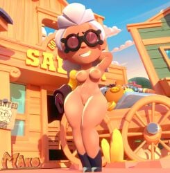 1girls 3d 3d_(artwork) belle_(brawl_stars) brawl_stars breasts completely_nude completely_nude_female desert mako3463 naked naked_female no_bra no_panties nude nude_female pussy smile smiling_at_viewer solo solo_female supercell white_hair