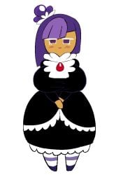 big_breasts blackberry_cookie blush cookie_run cookie_run_kingdom cookie_run_ovenbreak dracoarcto dress happy huge_breasts large_breasts purple_hair