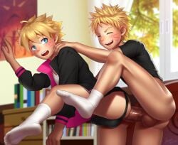 2boys anal anal_insertion anal_penetration anal_sex ankle_socks ass balls barefoot blonde_hair blue_eyes blush boruto:_naruto_next_generations bottomless boy bulge erect_penis erection family father_and_son feet homri incest leg_lift male male_only multiple_boys naruto naughty_face penetration penis precum precum_on_penis sex socks testicles toes underwear uzumaki_boruto uzumaki_naruto wet yaoi young