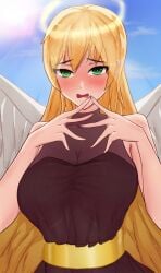 angel angel_wings blonde_female blonde_hair green_eyes omniscient_reader omniscient_reader's_viewpoint omniscient_reader_(webtoon) uriel_'demon-like_judge_of_fire'_(omniscient_reader's_viewpoint) webtoon