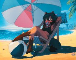 beach blacked brand_new_animal feet furry michiru_kagemori popsicle popsicle_in_mouth qos qos_tattoo