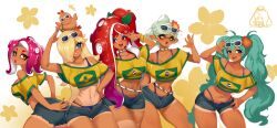 2024 2d 2d_(artwork) 5girls agent_8_(splatoon) artist_logo artist_signature ass bare_shoulders belly belly_button big_ass big_breasts big_butt blonde blonde_female blonde_hair blonde_hair_female blue_eyes brazil brazilian brazilian_female brazilian_miku breasts busty butt cleavage curvaceous curves curvy curvy_body curvy_female curvy_figure fanart glasses hair hair_ornament hair_over_one_eye hatsune_miku hips jean_shorts jeans large_ass large_breasts large_butt little_blood long_hair marie_(splatoon) mario_(series) nintendo octoling octoling_girl pose posing princess_rosalina purple_hair red_hair seductive short_hair splatoon splatoon_(series) splatoon_2 stomach sunglasses sunglasses_on_head tan-skinned_female tan_body tan_skin tanline tanned tanned_female tanned_girl tentacle tentacle_hair thighs thong turquoise_hair twintails video_game video_game_character video_game_franchise video_games vocaloid white_hair