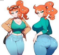 1girls ai_generated anemoi ass breasts female female_only glasses jeans orange_hair pokemon ponytail sonia_(pokemon) tagme